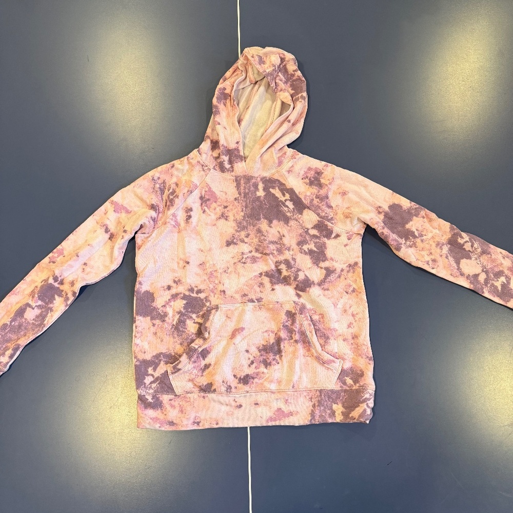 Size 7 Athleta Girl Pink Purple Tie Dye Hooded Sweatshirt